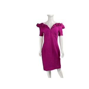 Vintage 80s‎ Union Made ILGWU Purple Cocktail Dress Ruffle Neckline